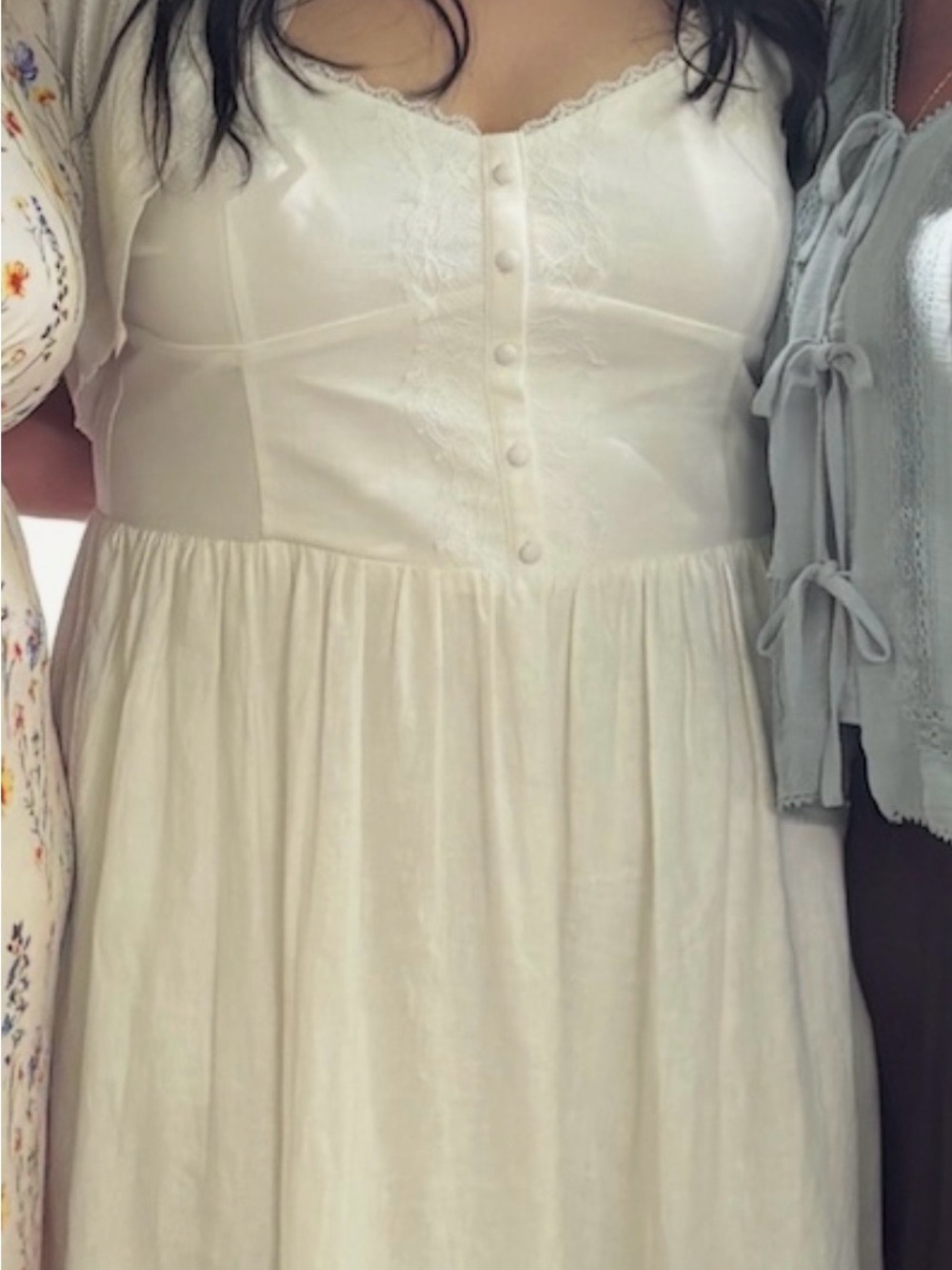 White Linen Lace Trim Midi Dress | Bridal Shower | Rehearsal Dinner | Size XL - Picture 3 of 8
